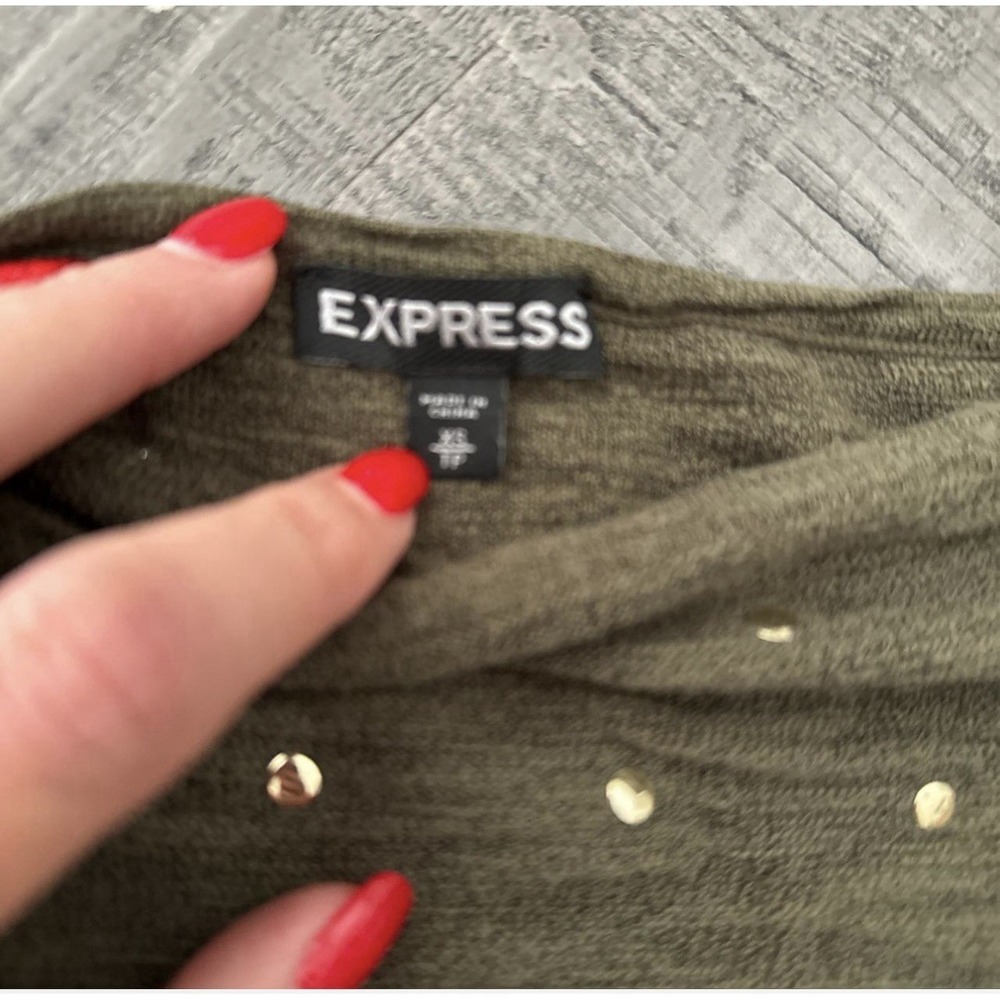 EXPRESS Women Sweater  XS(0-2) Pullover Cotton Rayon‎ Rivet, Boat Neck Green - Picture 5 of 7